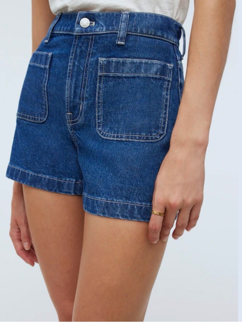 Madewell Dark Blue High-Rise Patch-Pocket Denim Shorts